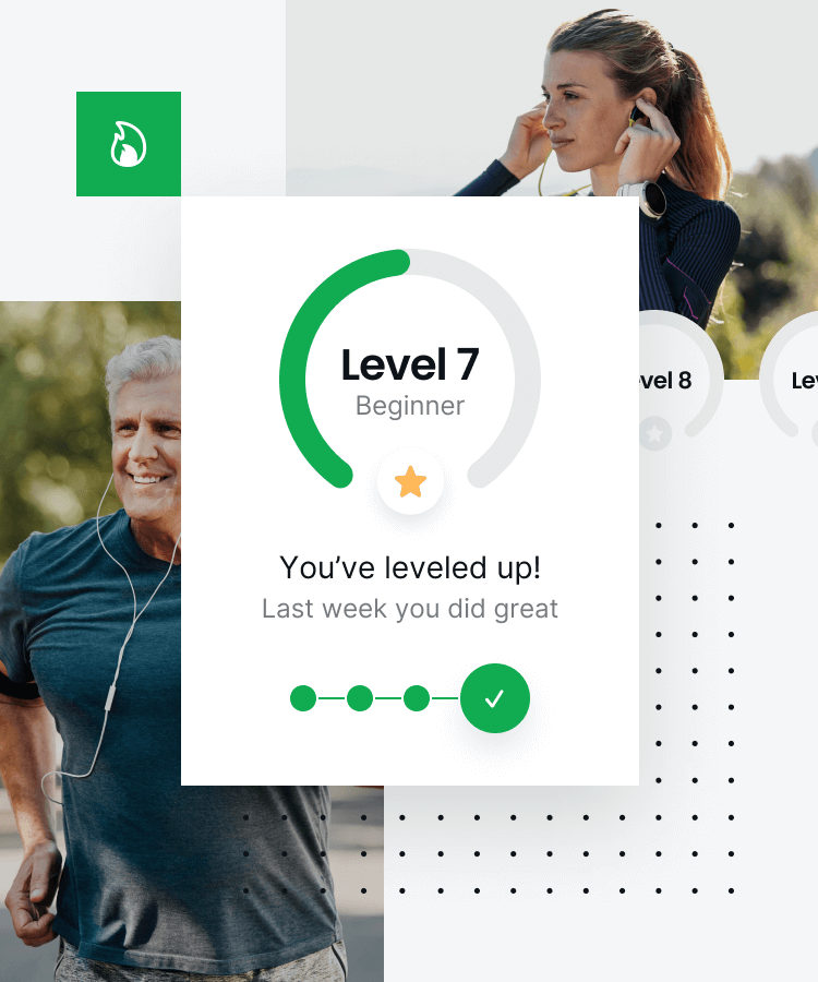 collage des bildschirms der joggo-app mit motivierenden inhalten und app-nutzern beim laufen